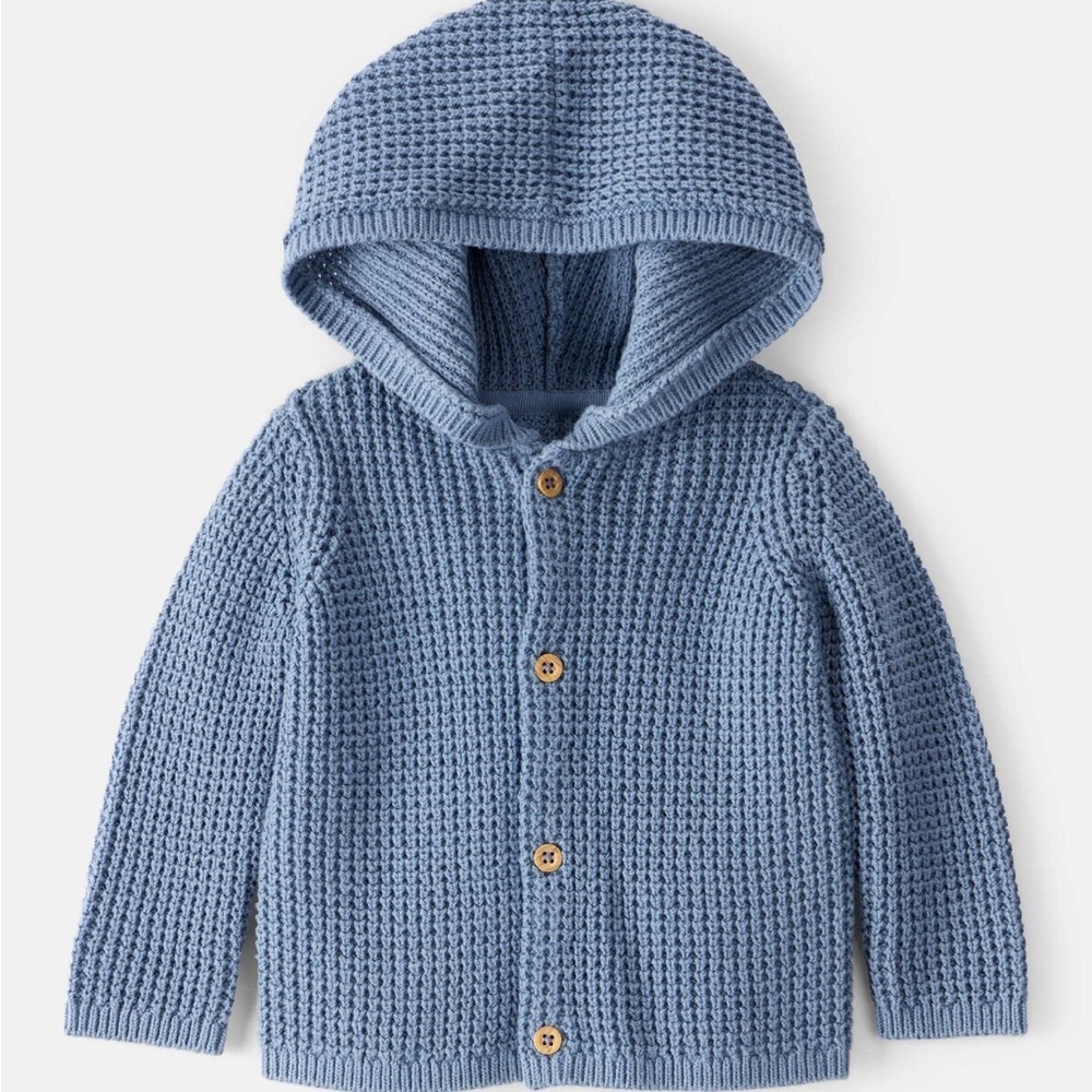 Carter's Baby Boy Knit Hoodie Cardigan Hooded Cotton Cardigan Blue Size 3 Months